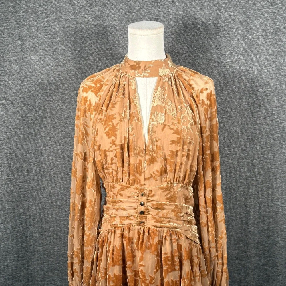 Parker Womens Textured Cutout Front Mini Dress Brown Sugar Floral Burnout Size 6 - Picture 3 of 13